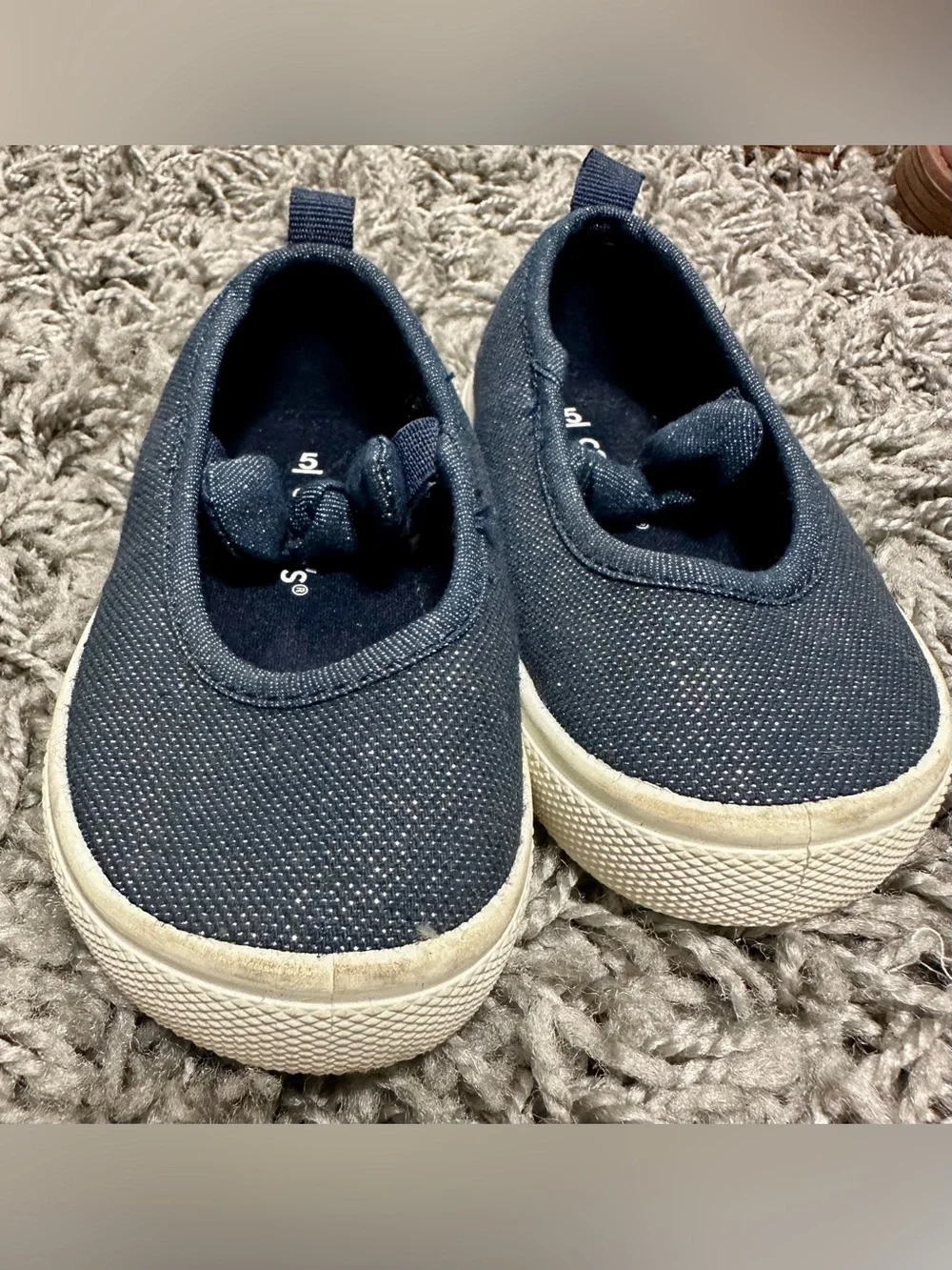 Carter's Navy Glitter Bow Slip-On Sneakers